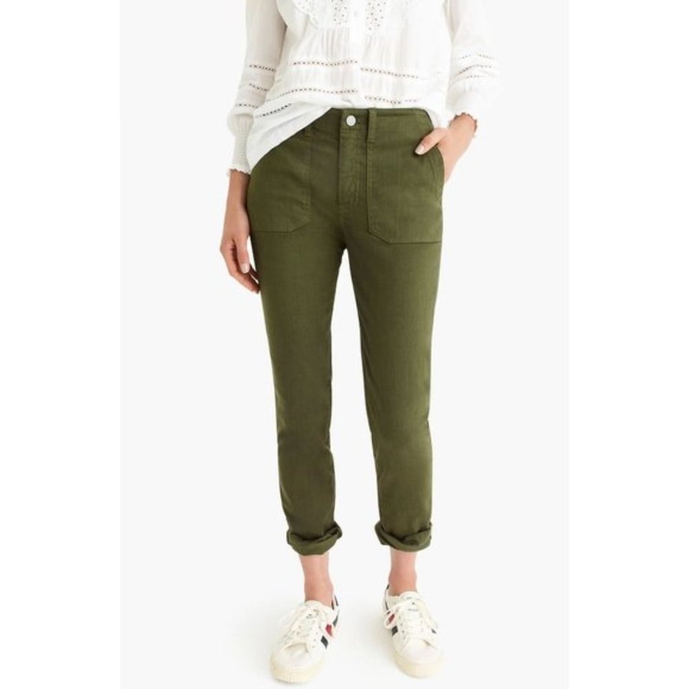 J. Crew Olive Slub Sateen Vintage Straight Cargo Pants